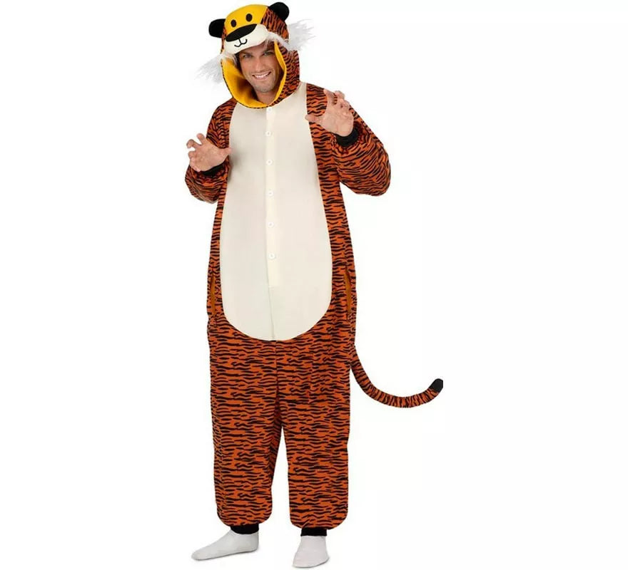 Translation missing: it.Disfraz o Pijama de Tigre oscuro con capucha para adulto