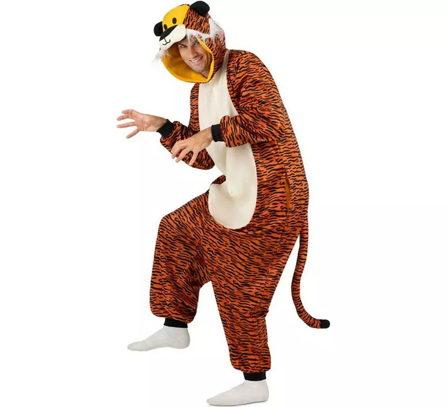 Translation missing: it.Disfraz o Pijama de Tigre oscuro con capucha para adulto