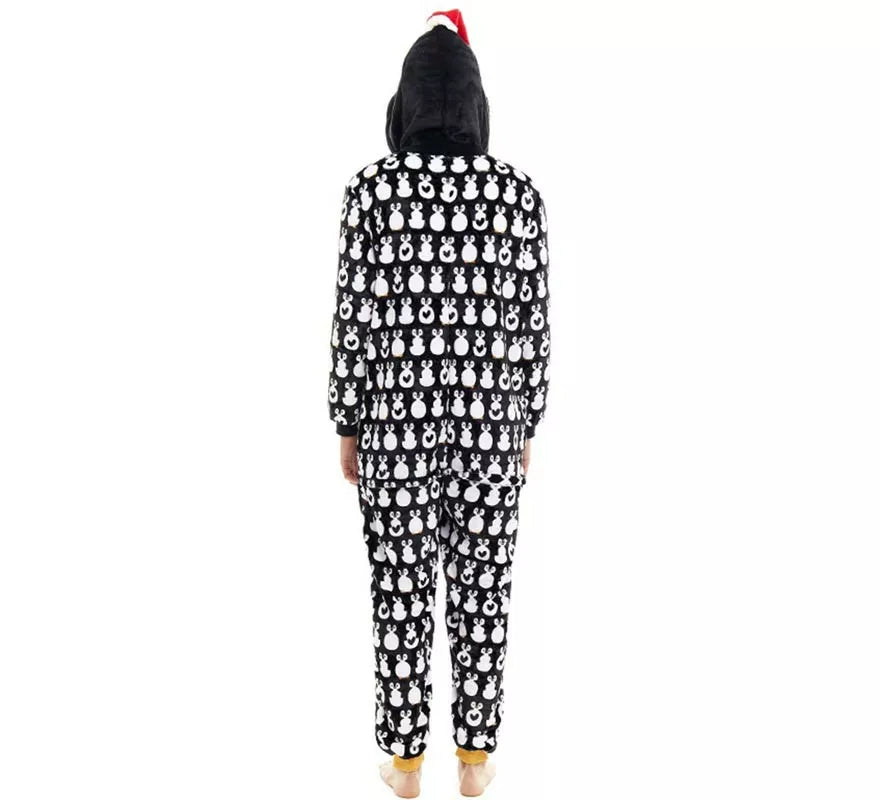 Translation missing: it.Disfraz o Pijama Pingüino Navideño estampado con capucha para adulto