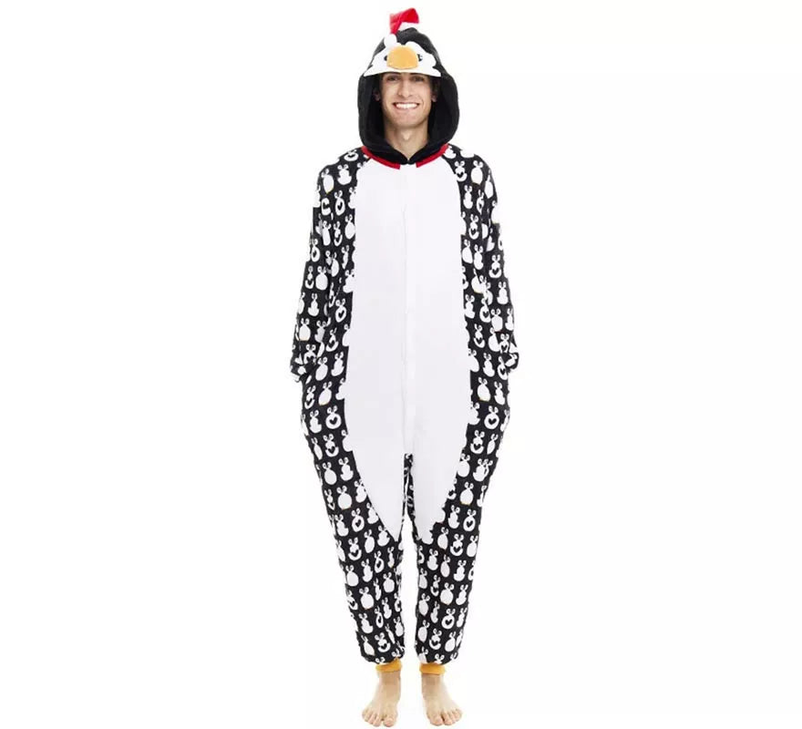 Translation missing: it.Disfraz o Pijama Pingüino Navideño estampado con capucha para adulto