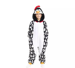 Costume da pinguino natalizio stampato o pigiama con cappuccio per bambini