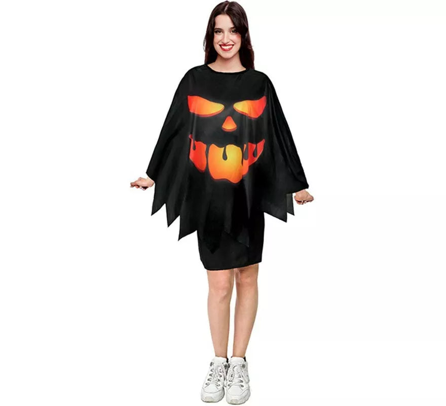 Translation missing: it.Disfraz o Poncho Calabaza negro tenebrosa adulto de 75 cm