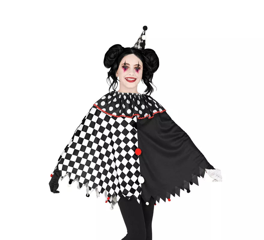 Translation missing: it.Disfraz o Poncho de Arlequín Negro y Blanco a Cuadros para niña