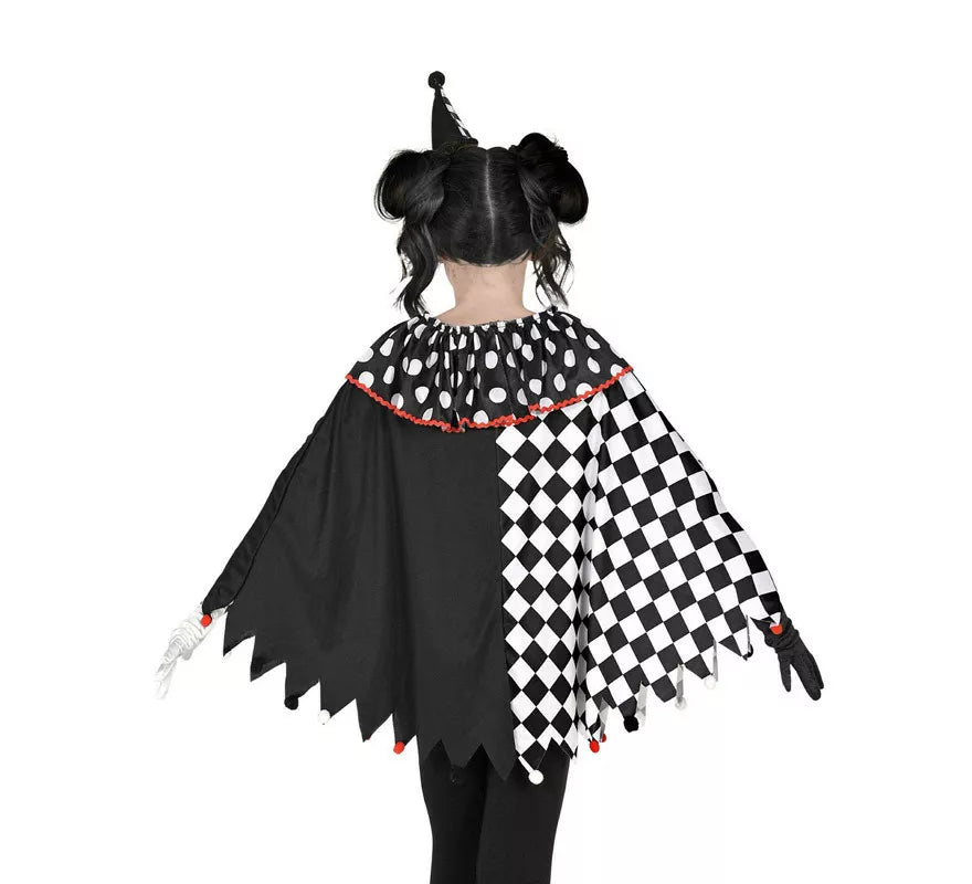 Disfraz o Poncho de Arlequín Negro y Blanco a Cuadros para niña