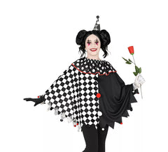 Costume o poncho da Arlecchino a scacchi bianchi e neri per bambina