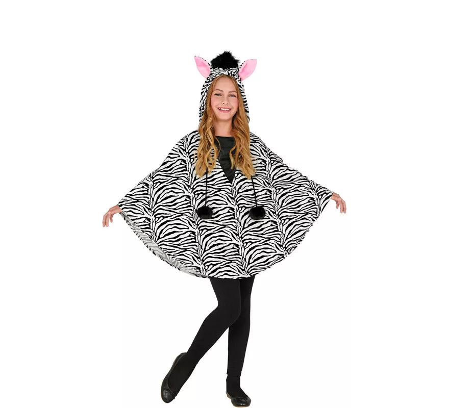 Disfraz o Poncho de Cebra con Capucha para niños