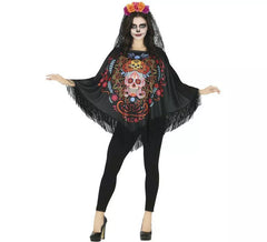 Disfraz o Poncho de Día de los Muertos para mujer