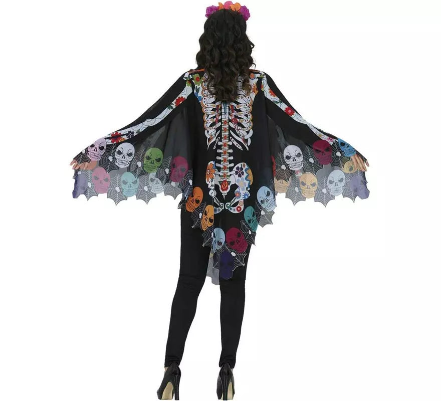 Disfraz o Poncho de Esqueleto Catrina para mujer