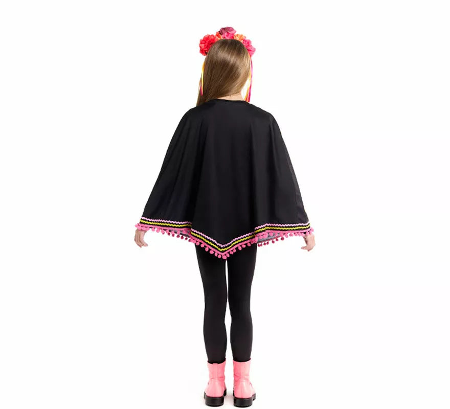 Translation missing: it.Disfraz o Poncho de Esqueleto Catrina para niña