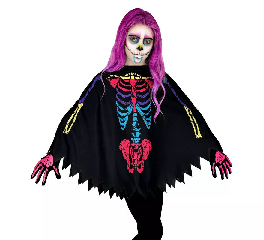 Translation missing: es.Disfraz o Poncho de Esqueleto Multicolor para niños