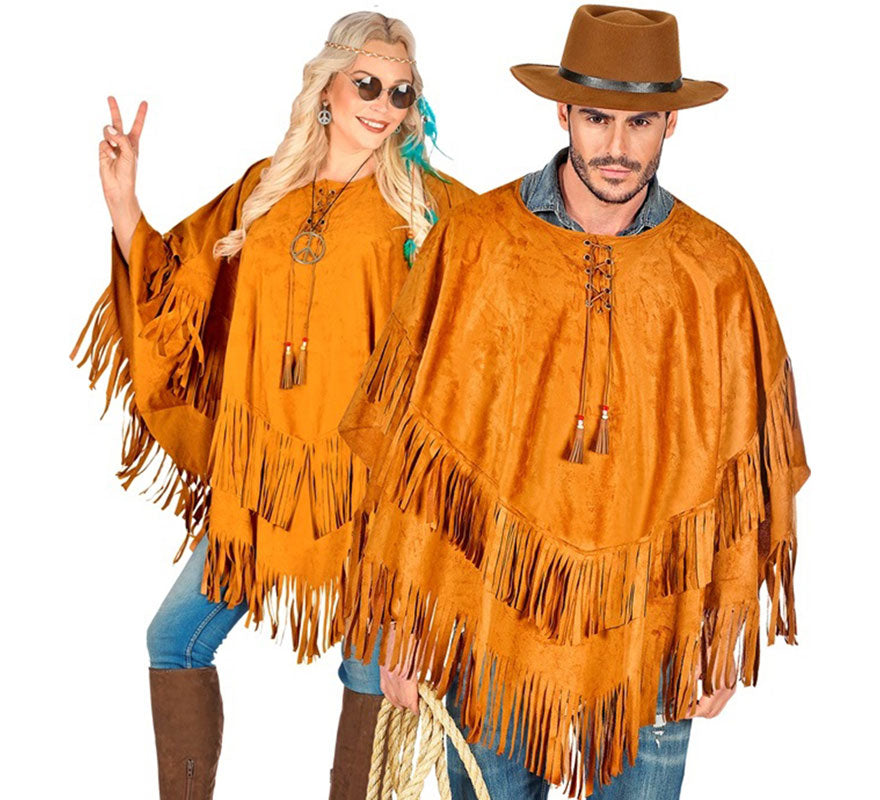Disfraz o Poncho de Indio marrón para adultos