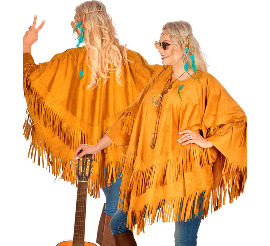 Disfraz o Poncho de Indio marrón para adultos