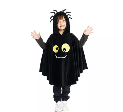 Disfraz o Poncho Spider negro con capucha para bebé y niños