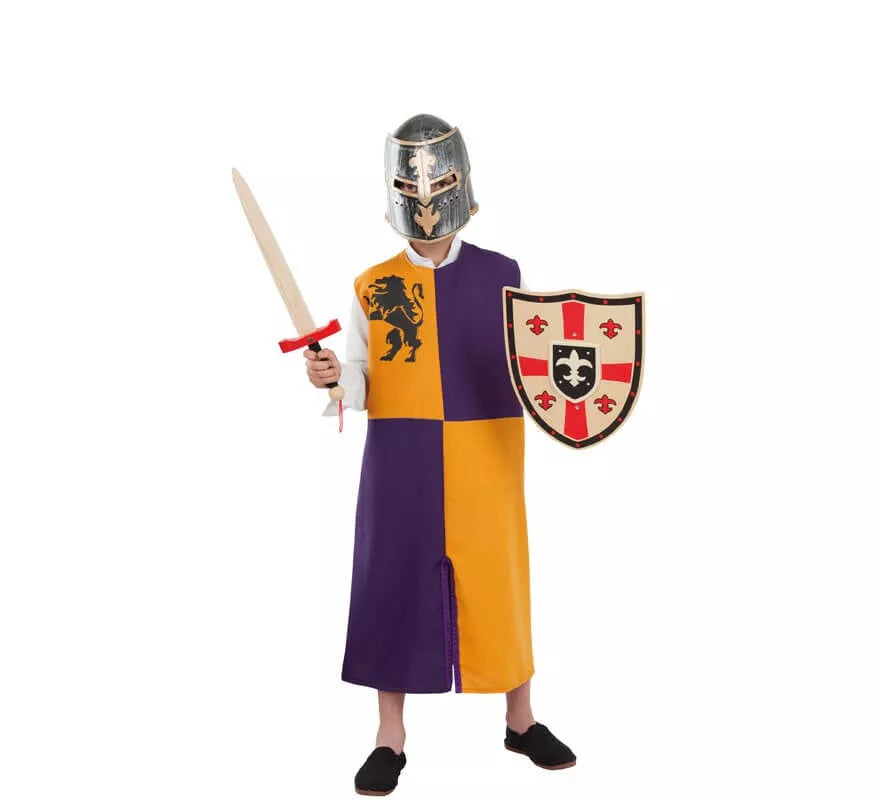 Translation missing: it.Disfraz o Túnica de Guerrero Medieval Naranja y Morada para niños