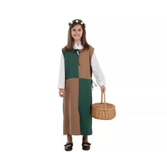 Tunica o costume medievale marrone e verde per ragazze