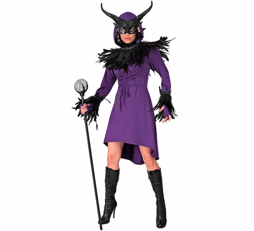 Disfraz o Vestido Medieval morado con Capucha para mujer
