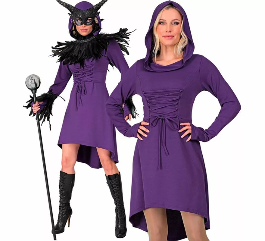 Translation missing: it.Disfraz o Vestido Medieval morado con Capucha para mujer
