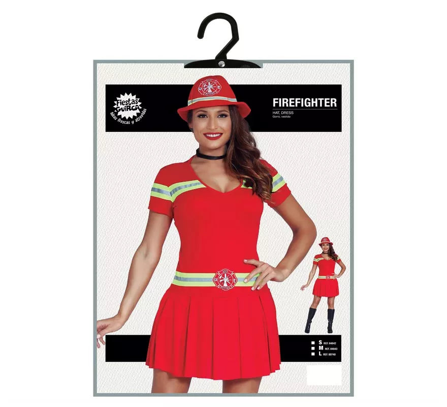 Disfraz para mujer de Bombera rojo con bandas reflectantes