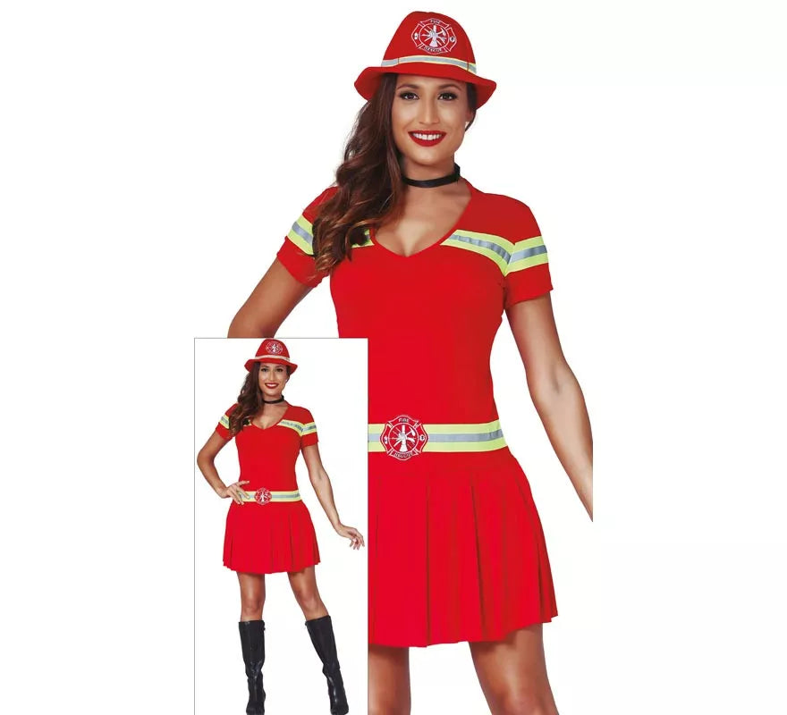 Translation missing: it.Disfraz para mujer de Bombera rojo con bandas reflectantes