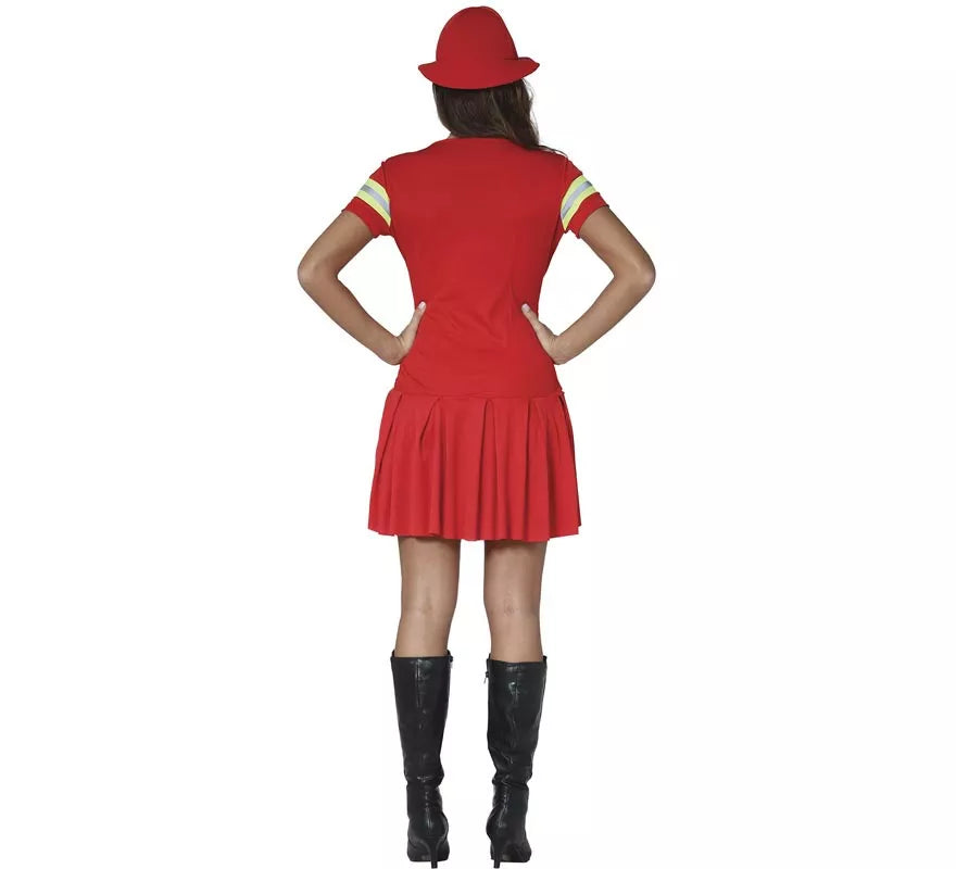 Disfraz para mujer de Bombera rojo con bandas reflectantes