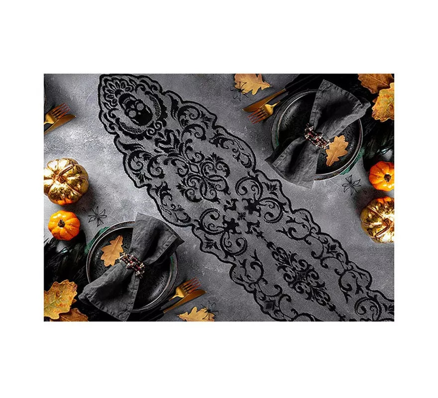 Translation missing: es.Encaje Calaveras para Mesa negro de 180x35 cm