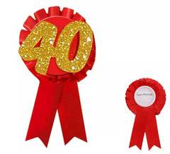 Coccarda rossa e dorata con glitter 40 ° anniversario di 15 cm
