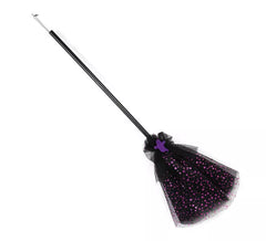 Scopa da strega viola con tulle da 90 cm