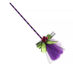 Scopa da strega viola con tulle da 40 cm