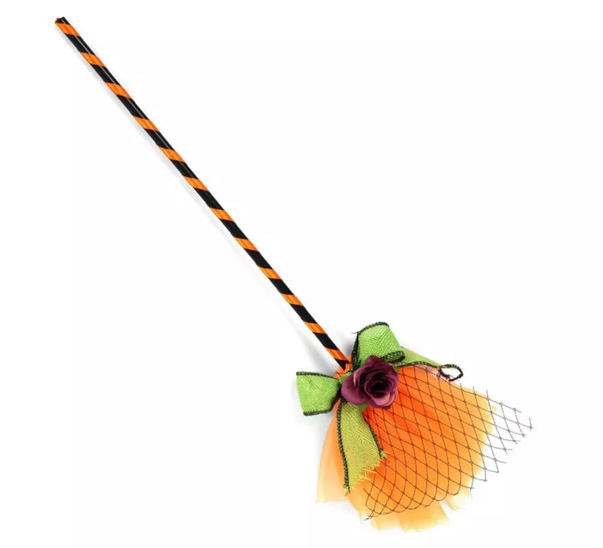 Translation missing: it.Escoba de Bruja naranja con tul de 40 cm