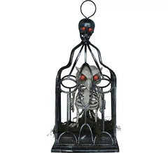 Scheletro di gufo in gabbia con suono, luce e movimento, 33 cm