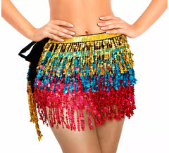 Gonna da donna con paillettes arcobaleno e frange