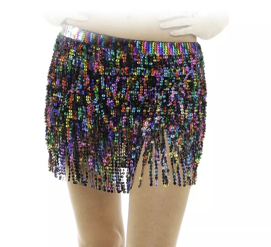 Translation missing: es.Falda con lentejuelas y flecos multicolor adulto