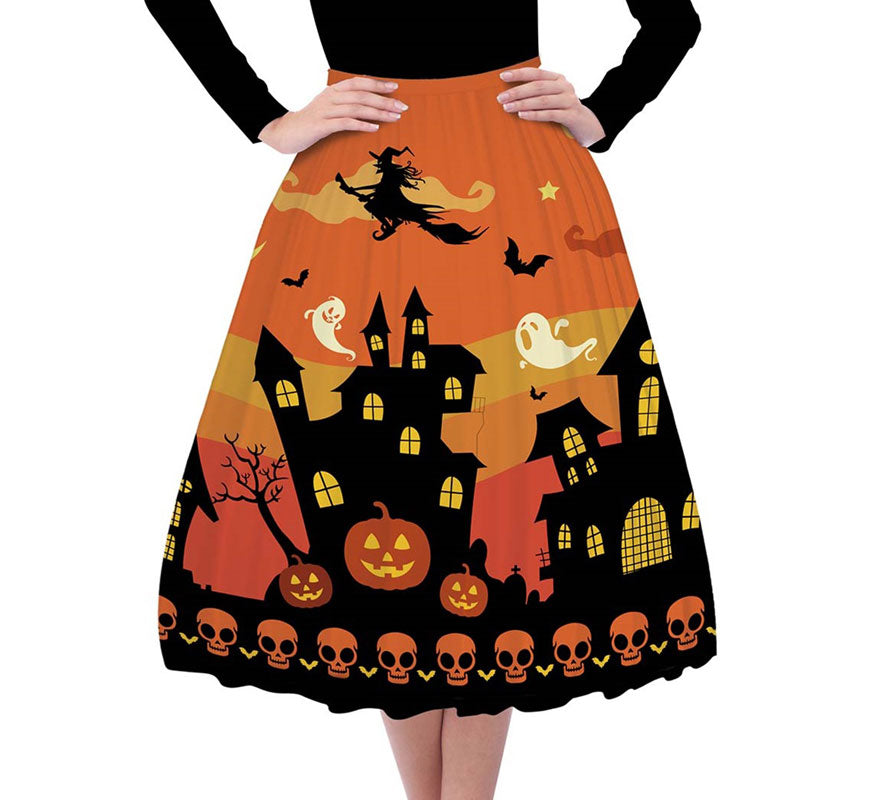 Translation missing: it.Falda Halloween Naranja Acampanada