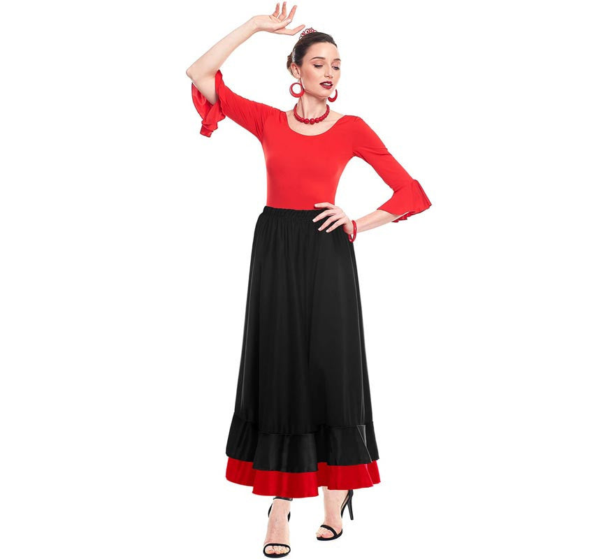 Translation missing: es.Falda Sevillana de doble Volante negro y rojo para mujer