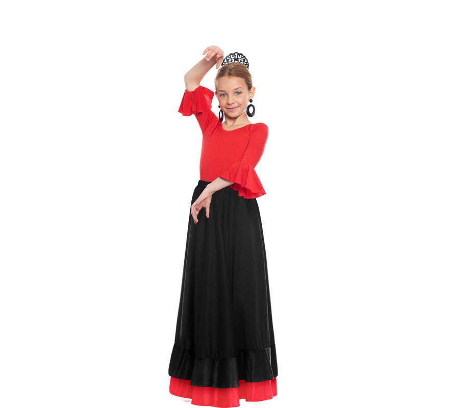 Translation missing: es.Falda Sevillana de doble Volante negro y rojo para niña