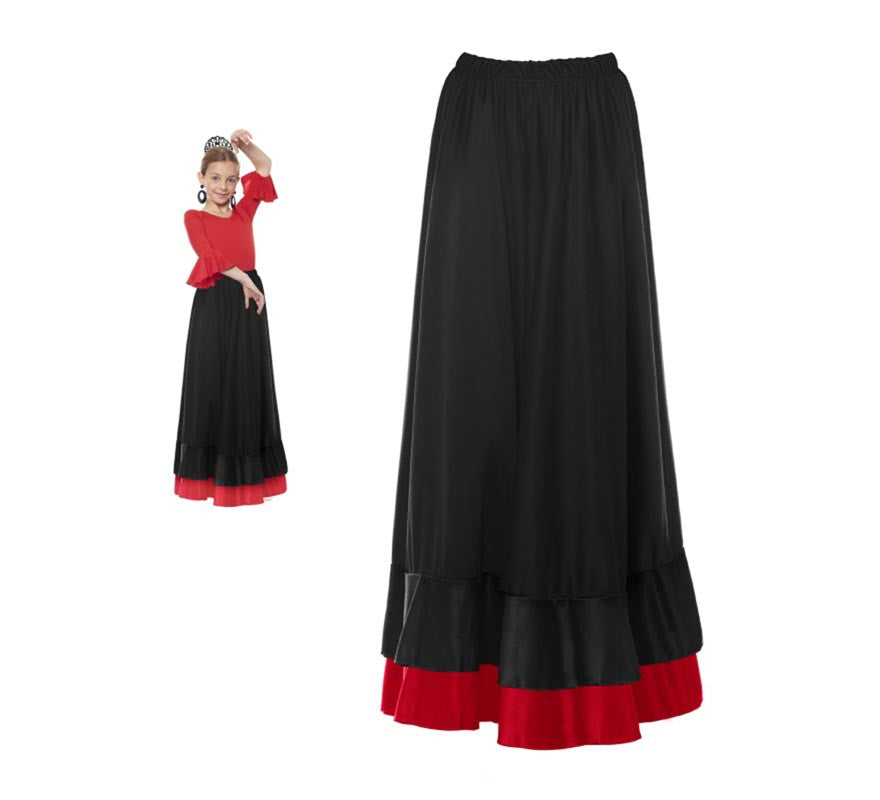Translation missing: it.Falda Sevillana de doble Volante negro y rojo para niña