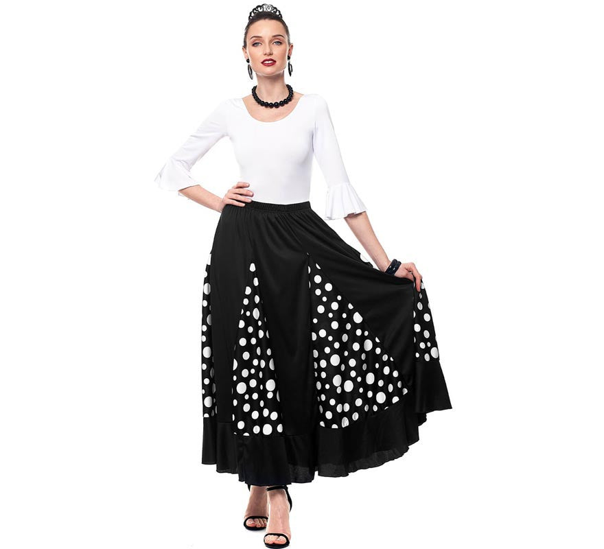 Translation missing: es.Falda Sevillana de Quillas negro con Lunar blanco para mujer