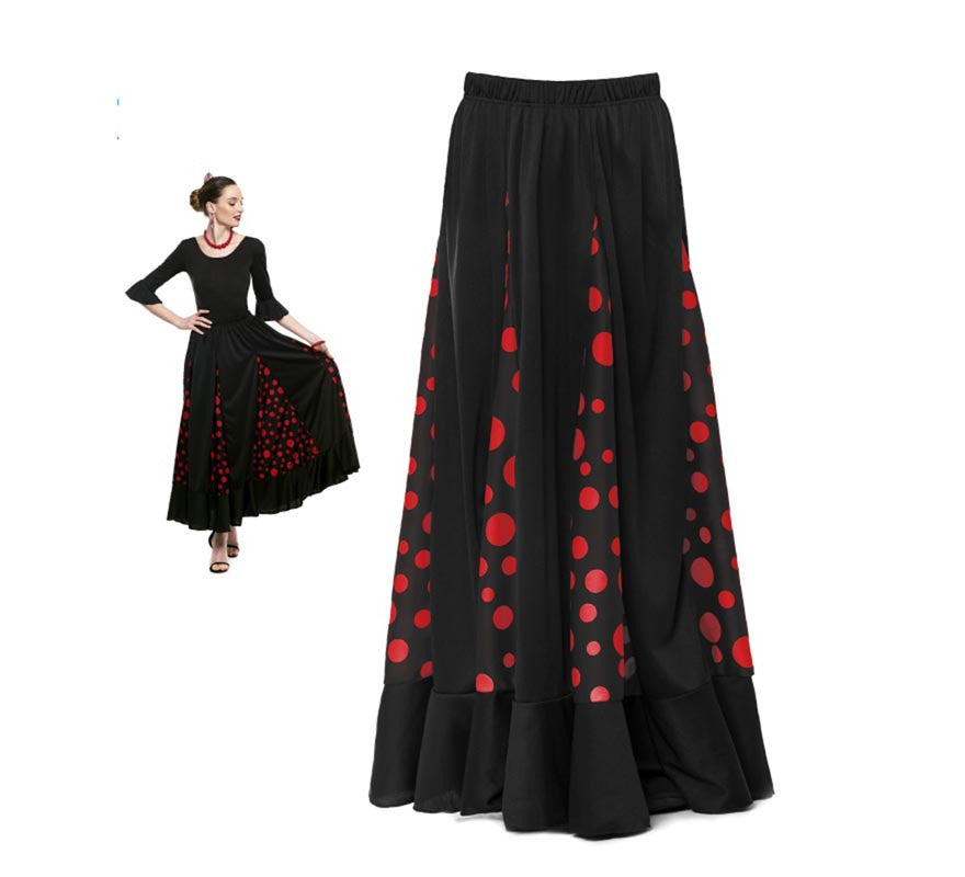 Translation missing: it.Falda Sevillana de Quillas negro con Lunar rojo para mujer