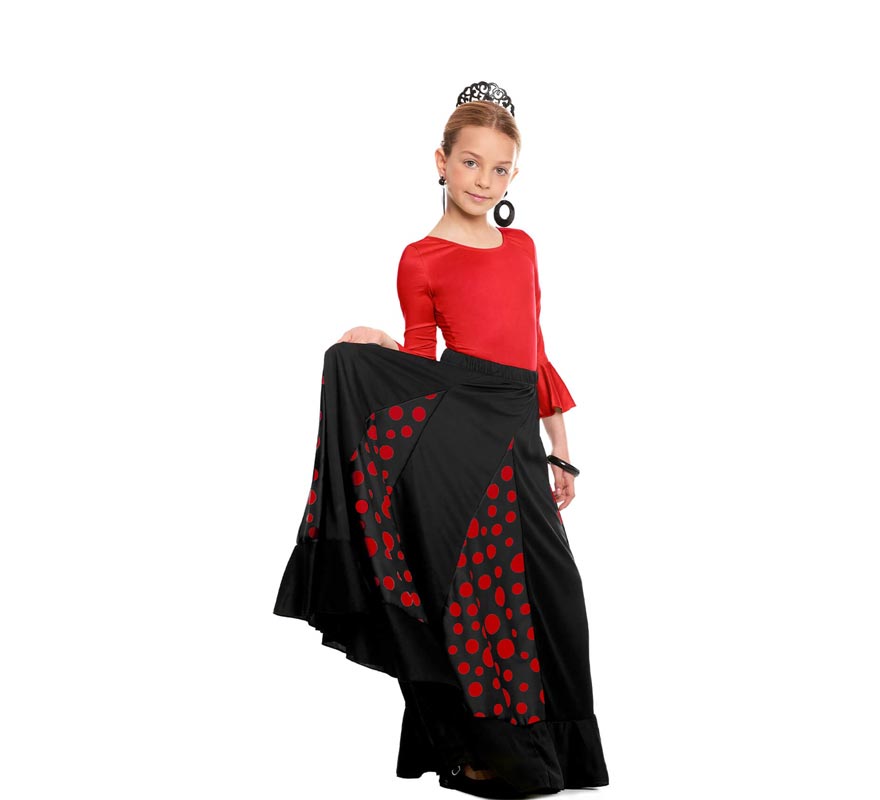 Translation missing: it.Falda Sevillana de Quillas negro con Lunar rojo para niña