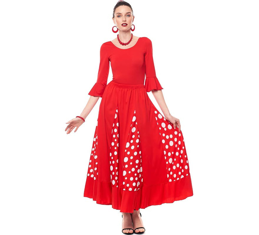 Translation missing: it.Falda Sevillana de Quillas roja con Lunar blanco para mujer