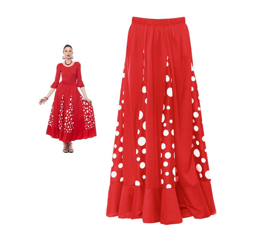 Translation missing: es.Falda Sevillana de Quillas roja con Lunar blanco para mujer