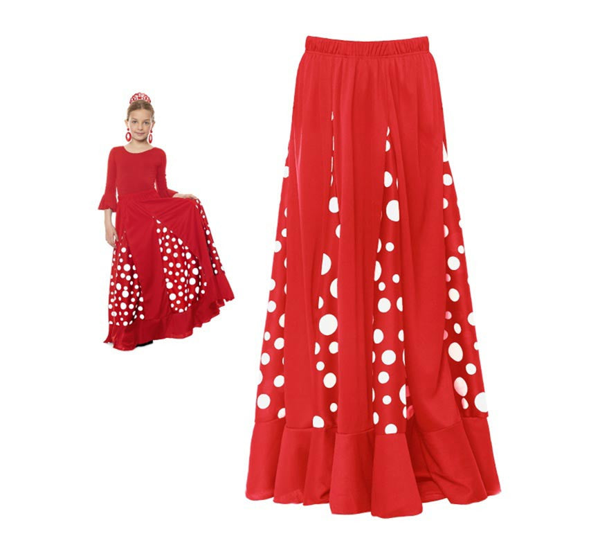 Translation missing: it.Falda Sevillana de Quillas roja con Lunar blanco para niña