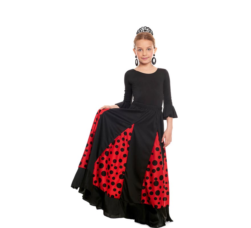 Translation missing: it.Falda Sevillana de Quillas negro y rojo con Lunar negro para niña