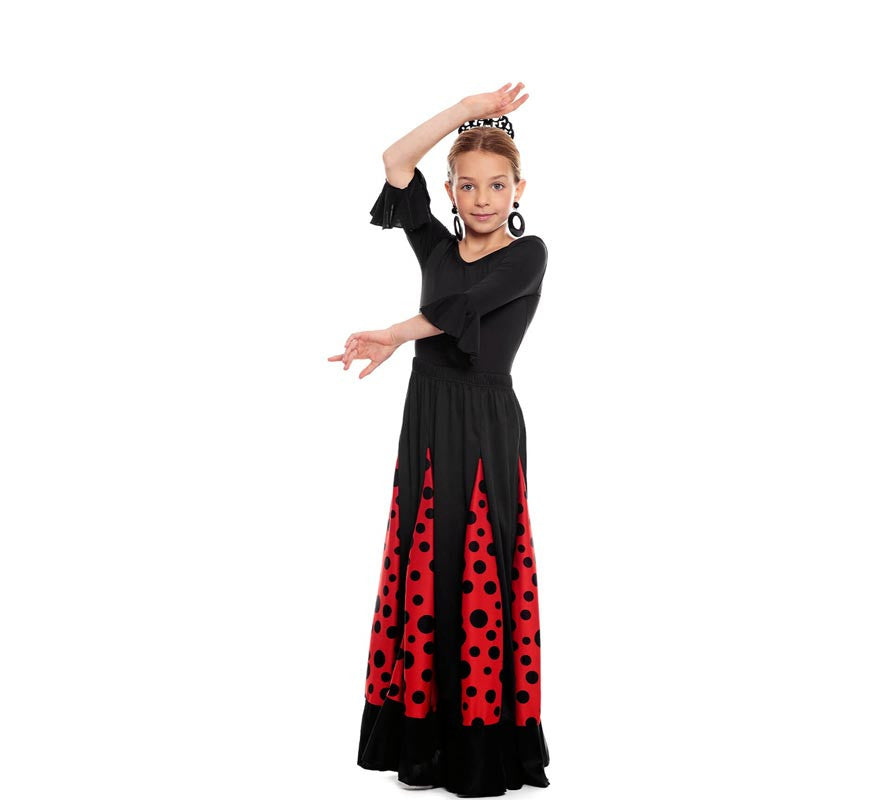 Translation missing: it.Falda Sevillana de Quillas negro y rojo con Lunar negro para niña