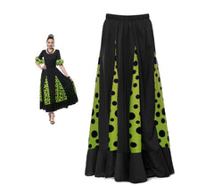 Gonna Sevillana con Quillas nero e verde e pois neri per donna