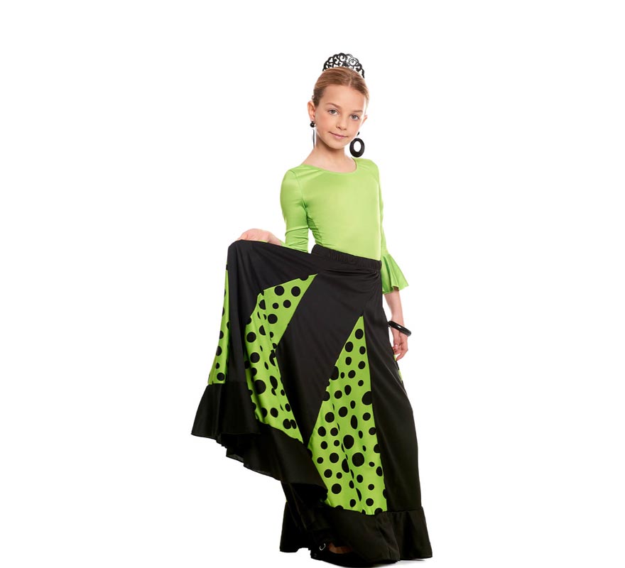 Translation missing: it.Falda Sevillana de Quillas negro y verde con Lunar negro para niña