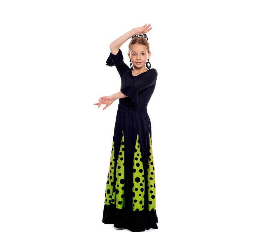 Translation missing: it.Falda Sevillana de Quillas negro y verde con Lunar negro para niña