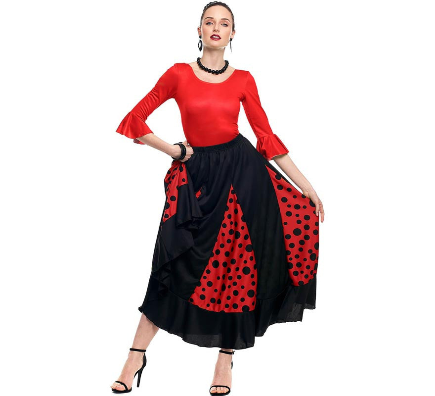 Translation missing: it.Falda Sevillana de Quillas negro y rojo con Lunar negro para mujer