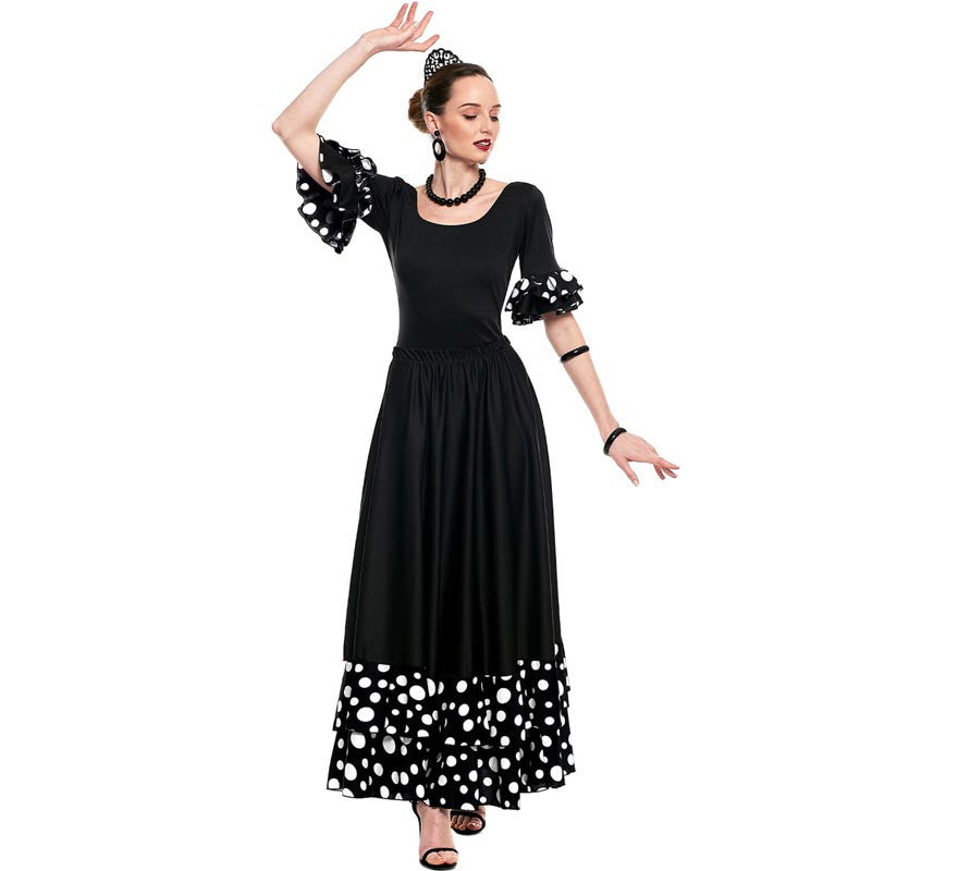 Translation missing: it.Falda Sevillana doble Volante con Lunar negro y blanco para mujer