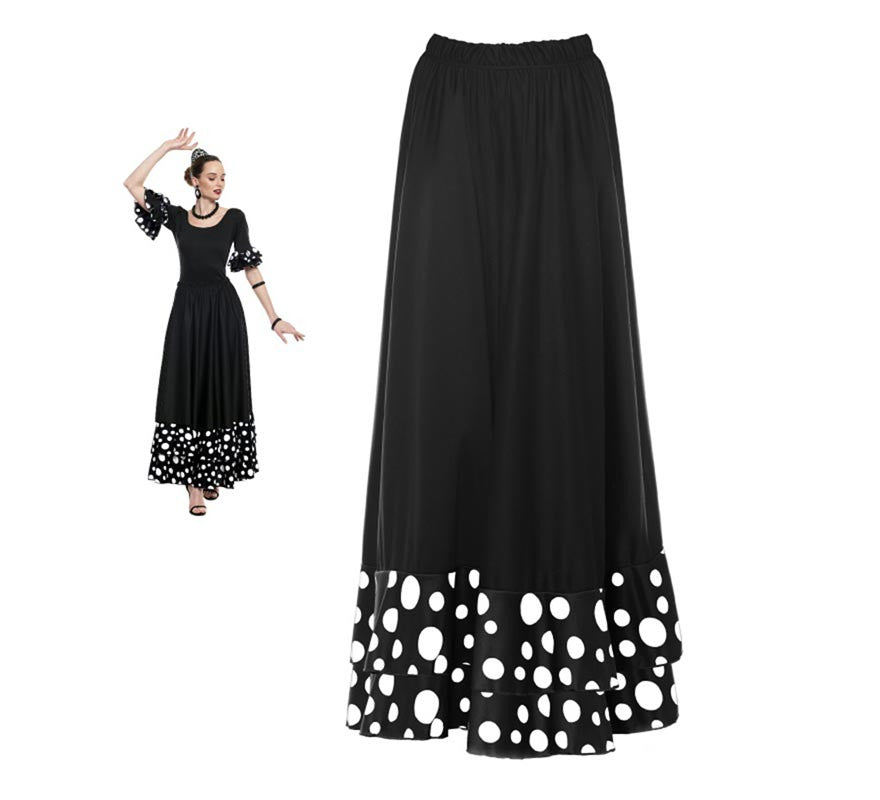 Translation missing: it.Falda Sevillana doble Volante con Lunar negro y blanco para mujer